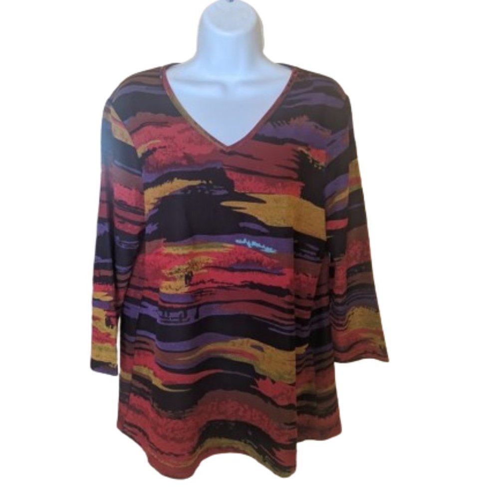 ---  Soft and Colorful Multicolor V-Neck Top Fits Medium
